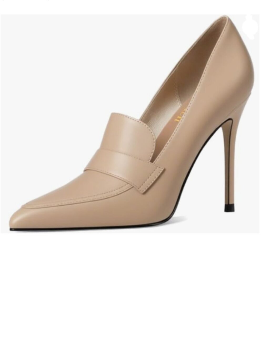 miss left Apricot High Heel Loafer Pumps with Trim Pointed Toe Slip on Shoe